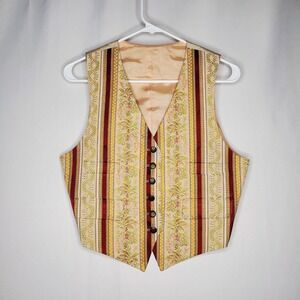 Ninety Vintage Floral Brocade Tapestry Vest 8 Gold Red Striped Floral Waistcoat